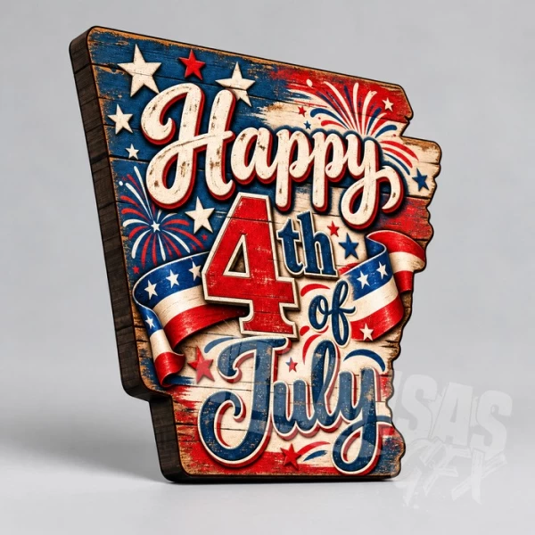 Arkansas Happy 4th of July Ribbon State Shape Design