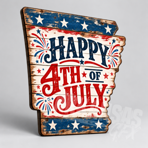 Arkansas Happy 4th of July State Shape Design