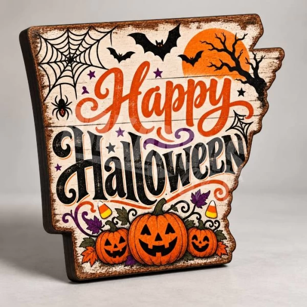 Arkansas Happy Halloween State Shape Design