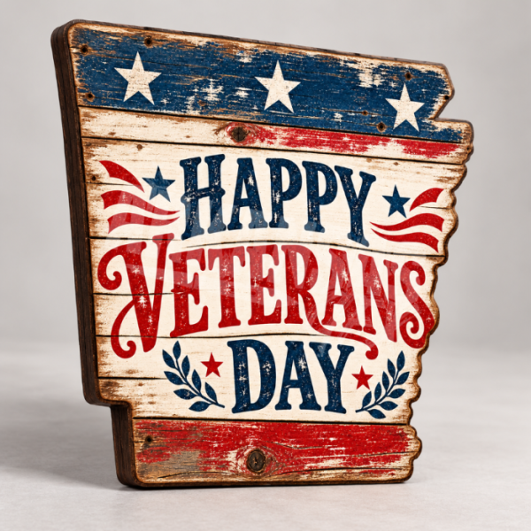 Arkansas Happy Veterans Day State Shape Design
